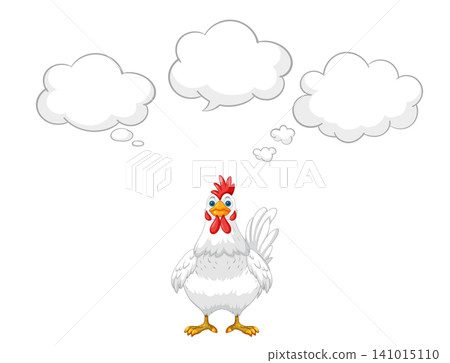 Cartoon White Chicken Standing with Three Empty Thought Bubbles Cartoon White Chicken Standing with Three Empty Thought Bubbles 141015110