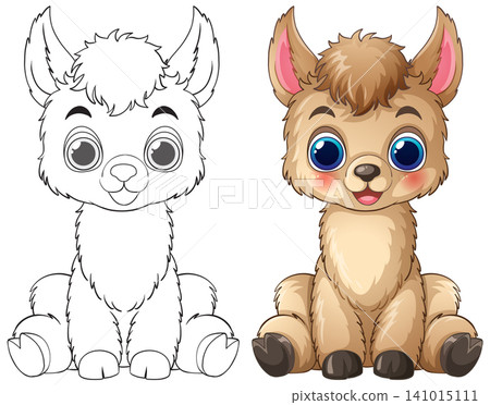 Cute Cartoon Baby Llama Vector Illustration with Line Art Version 141015111