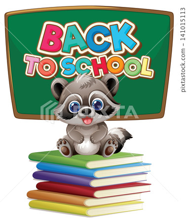 Cartoon Raccoon Sitting on Stack of Books with Chalkboard Background Cartoon Raccoon Sitting on Stack of Books with Chalkboard Background 141015113