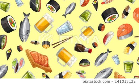 Seamless Vector Pattern of Japanese Sushi Sashimi and Drinks Seamless Vector Pattern of Japanese Sushi Sashimi and Drinks 141015122
