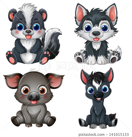 Cute Cartoon Baby Animals Set with Skunk Wolf Pig and Horse Cute Cartoon Baby Animals Set with Skunk Wolf Pig and Horse 141015133