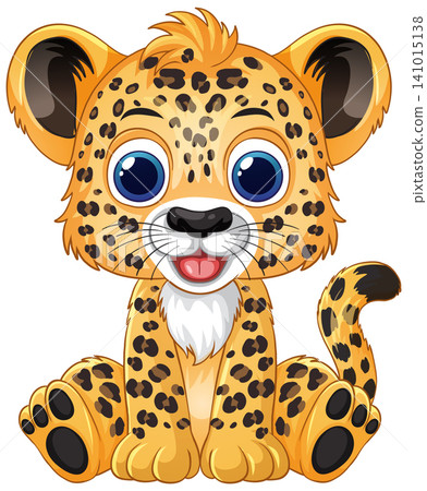 Cute Cartoon Leopard Cub Sitting on White Background Cute Cartoon Leopard Cub Sitting on White Background 141015138