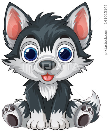 Cute Cartoon Husky Puppy Vector Illustration Sitting on White Background Cute Cartoon Husky Puppy Vector Illustration Sitting on White Background 141015145