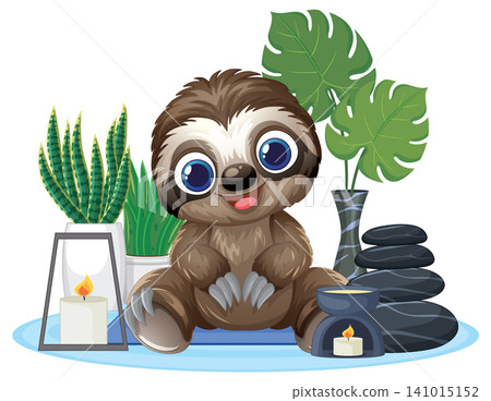 Cute Cartoon Sloth Character Relaxing in a Spa Setting Cute Cartoon Sloth Character Relaxing in a Spa Setting 141015152