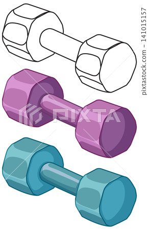 Set of Three Hexagonal Dumbbells in Outline and Color Vector Illustration Set of Three Hexagonal Dumbbells in Outline and Color Vector Illustration 141015157