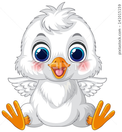 Cute Cartoon White Baby Bird Sitting with Wings Spread Cute Cartoon White Baby Bird Sitting with Wings Spread 141015159