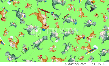 Seamless Vector Pattern of Cartoon Tyrannosaurus Rex in Various Activities Seamless Vector Pattern of Cartoon Tyrannosaurus Rex in Various Activities 141015162