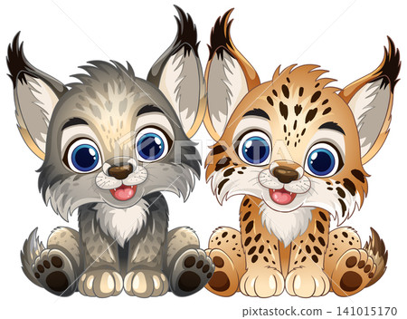 Pair of Adorable Vector Lynx Kittens with Big Blue Eyes Pair of Adorable Vector Lynx Kittens with Big Blue Eyes 141015170