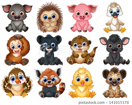 Collection of Twelve Cute Cartoon Baby Animals on White Background Collection of Twelve Cute Cartoon Baby Animals on White Background 141015178