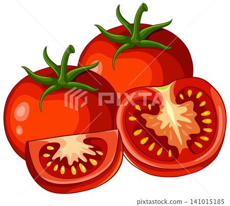Fresh Red Tomato Vector Illustration with Whole and Sliced Pieces Fresh Red Tomato Vector Illustration with Whole and Sliced Pieces 141015185