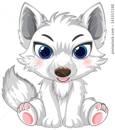 Adorable White Baby Wolf Character Sitting Frontal View Vector Art Adorable White Baby Wolf Character Sitting Frontal View Vector Art 141015188