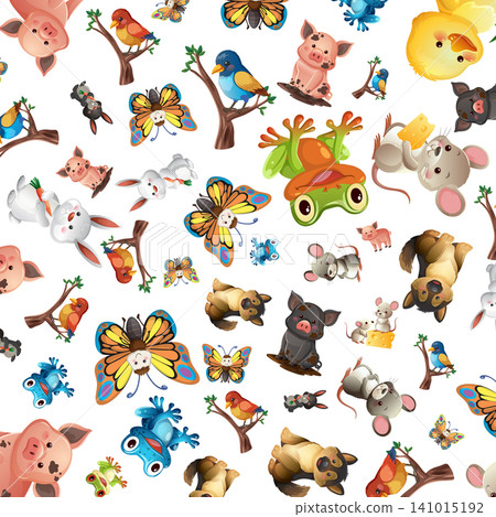 Seamless Vector Pattern with Cute Cartoon Farm and Wildlife Animals Seamless Vector Pattern with Cute Cartoon Farm and Wildlife Animals 141015192