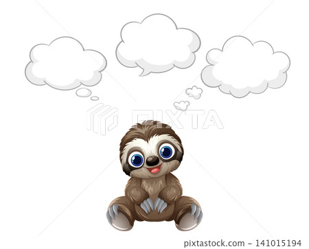 Cute Cartoon Sloth Character Thinking with Blank White Speech Bubbles Cute Cartoon Sloth Character Thinking with Blank White Speech Bubbles 141015194