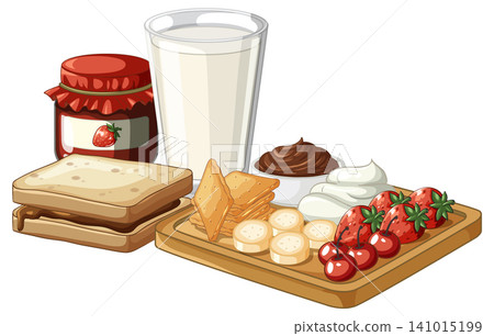 Breakfast Set with Milk Glass Strawberry Jam and Fruit Platter Breakfast Set with Milk Glass Strawberry Jam and Fruit Platter 141015199