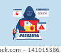 cyber criminal with laptop hacker bypassing security measures ransomware prevention and cybersecurity defense 141015386