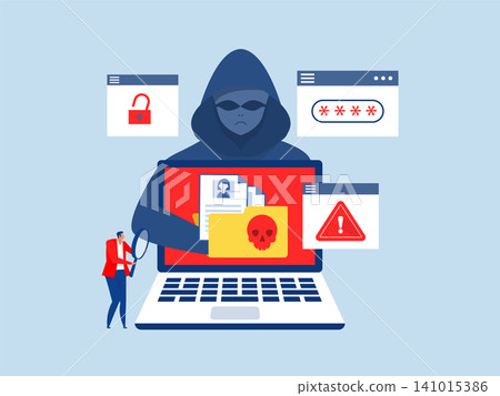cyber criminal with laptop hacker bypassing security measures ransomware prevention and cybersecurity defense cyber criminal with laptop hacker bypassing security measures ransomware prevention and cybersecurity defense 141015386
