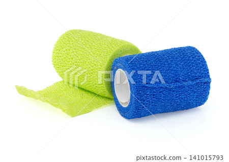 Two rolls of colorful cohesive elastic bandages for medical and athletic use Two rolls of colorful cohesive elastic bandages for medical and athletic use 141015793