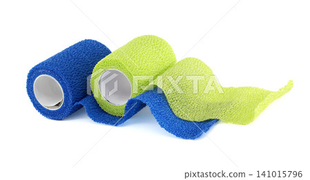 Blue and green cohesive elastic bandages for medical and athletic use Blue and green cohesive elastic bandages for medical and athletic use 141015796