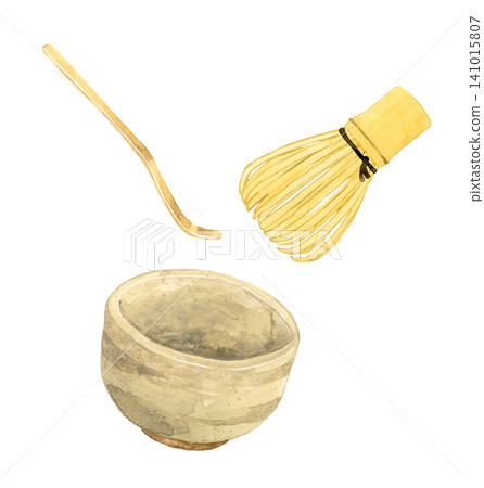 Matcha tea ceremony set - hand-drawn watercolor illustration material 141015807
