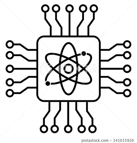 Quantum computing icon. Quantum chip with atomic orbitals sign. Quantum computing chip symbol. flat style. Quantum computing icon. Quantum chip with atomic orbitals sign. Quantum computing chip symbol. flat style. 141015920