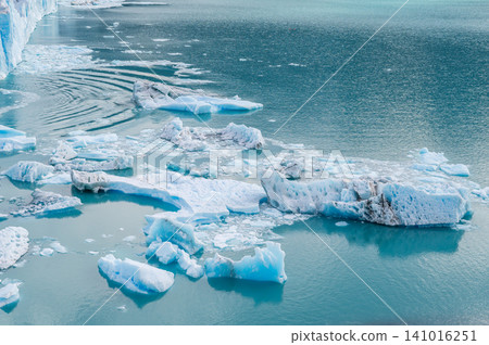 Perito Moreno glaciers with turquoise water and floating ice in serene polar landscape Perito Moreno glaciers with turquoise water and floating ice in serene polar landscape 141016251