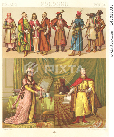 Illustration of 18th-century Polish folk costume Illustration of 18th-century Polish folk costume 141016333