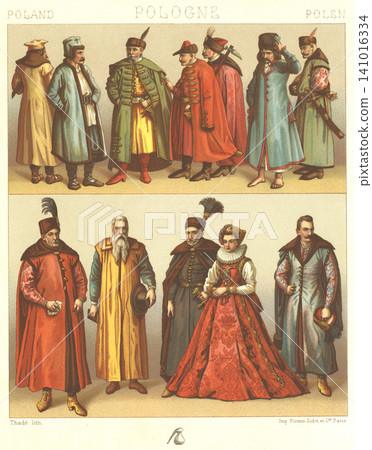 Illustration of 16th-century Polish folk costume Illustration of 16th-century Polish folk costume 141016334
