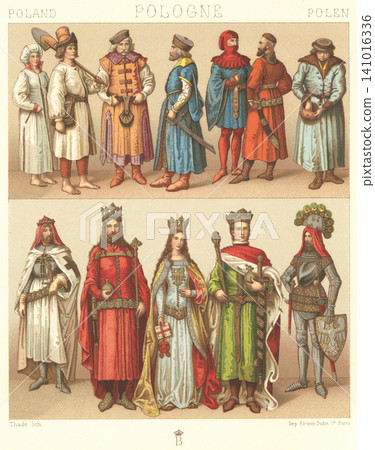 Illustration of medieval Polish folk costume Illustration of medieval Polish folk costume 141016336