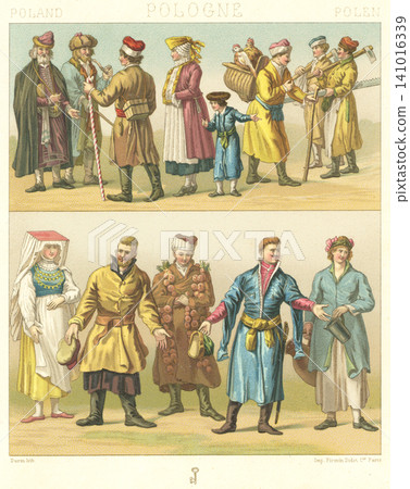 Illustration of 19th-century Polish folk costume Illustration of 19th-century Polish folk costume 141016339
