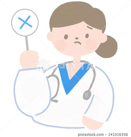 An illustration of a female doctor holding an "X" mark. An illustration of a female doctor holding an "X" mark. 141016398
