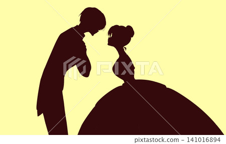A silhouette image of a prince and princess greeting each other. A silhouette image of a prince and princess greeting each other. 141016894