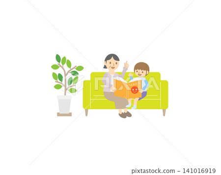 A grandmother and a little boy reading a picture book on the sofa | A heartwarming illustration of grandmother and grandson reading together A grandmother and a little boy reading a picture book on the sofa | A heartwarming illustration of grandmother and grandson reading together 141016919