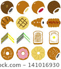 A set of 16 crayon-drawn icon-style breads. 141016930