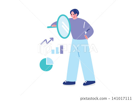 圖中描繪了一名男子正在用放大鏡查看圖表。 圖中描繪了一名男子正在用放大鏡查看圖表。 141017111