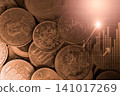 Business man on digital stock market financial indicator background. Digital business and stock market financial indicator on LED. Double exposure of business man and digital stock market financial. 141017269