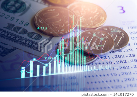 Business man on digital stock market financial indicator background. Digital business and stock market financial indicator on LED. Double exposure of business man and digital stock market financial. Business man on digital stock market financial indicator background. Digital business and stock market financial indicator on LED. Double exposure of business man and digital stock market financial. 141017270