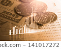 Business man on digital stock market financial indicator background. Digital business and stock market financial indicator on LED. Double exposure of business man and digital stock market financial. 141017272