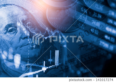 Business man on digital stock market financial indicator background. Digital business and stock market financial indicator on LED. Double exposure of business man and digital stock market financial. Business man on digital stock market financial indicator background. Digital business and stock market financial indicator on LED. Double exposure of business man and digital stock market financial. 141017274