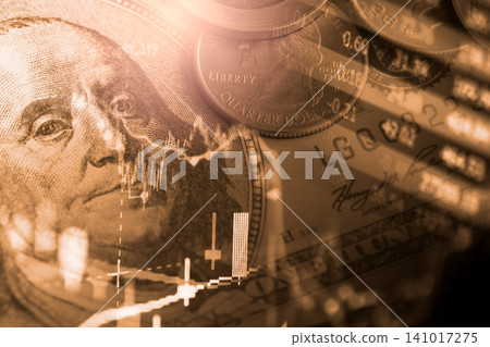 Business man on digital stock market financial indicator background. Digital business and stock market financial indicator on LED. Double exposure of business man and digital stock market financial. Business man on digital stock market financial indicator background. Digital business and stock market financial indicator on LED. Double exposure of business man and digital stock market financial. 141017275