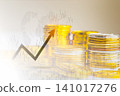 Business man on digital stock market financial indicator background. Digital business and stock market financial indicator on LED. Double exposure of business man and digital stock market financial. 141017276