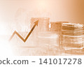 Business man on digital stock market financial indicator background. Digital business and stock market financial indicator on LED. Double exposure of business man and digital stock market financial. 141017278