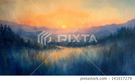 beautiful sunrise over the lake 141017279