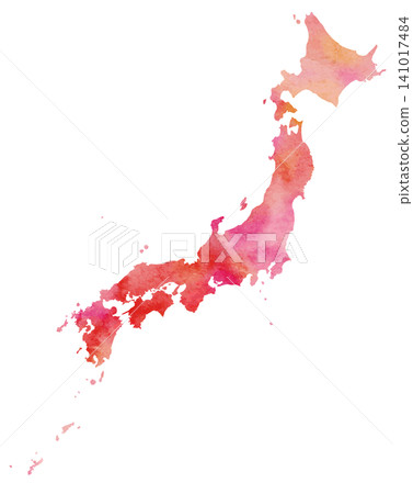 Watercolor-style vector - Japan map - red Watercolor-style vector - Japan map - red 141017484