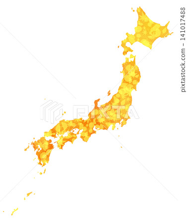 以水彩風格繪製的日本地圖向量圖,地圖上點綴著秋葉。 以水彩風格繪製的日本地圖向量圖,地圖上點綴著秋葉。 141017488