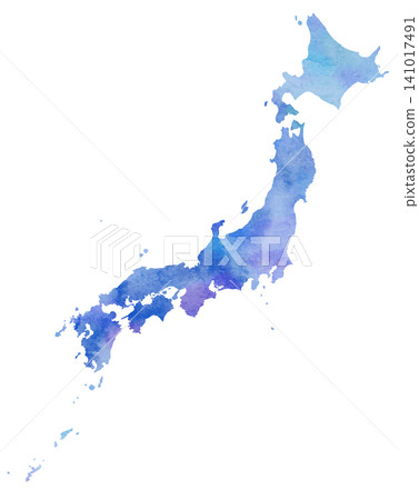 Watercolor-style vector - Japan map - blue Watercolor-style vector - Japan map - blue 141017491
