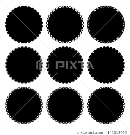 A set of round frame silhouettes adorned with various lace and frill designs. A set of round frame silhouettes adorned with various lace and frill designs. 141018053