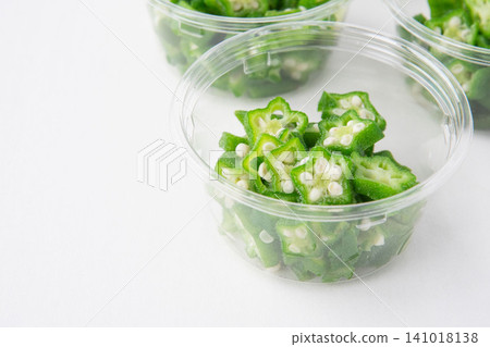 Chopped okra for freezing Chopped okra for freezing 141018138