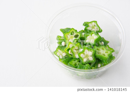 Chopped okra for freezing Chopped okra for freezing 141018145