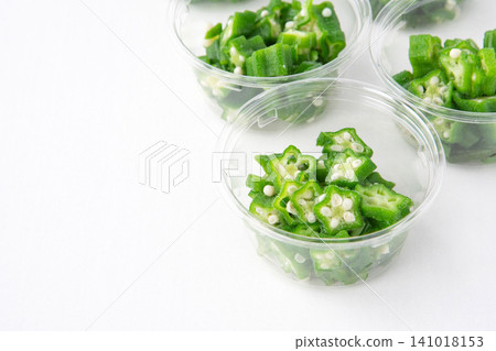 Chopped okra for freezing Chopped okra for freezing 141018153