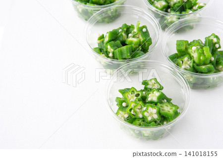 Chopped okra for freezing Chopped okra for freezing 141018155